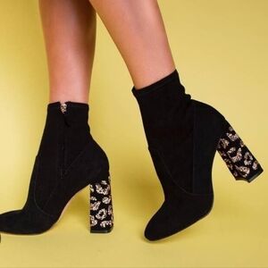 Sophia Webster FELICITY Crystal Embellished Heel Suede Sock Ankle Booties